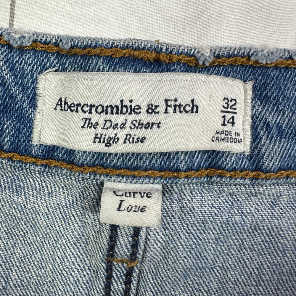 Abercrombie & Fitch Shorts Womens 32 Blue Dad High Rise Curve Love Raw Hem Denim - Picture 3 of 11